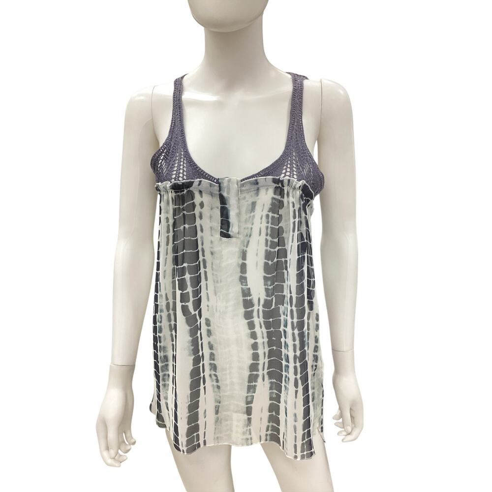 Free People Top Women’s SZ S Petite Crocheted Top Part Tie Dye Bottom White Blue